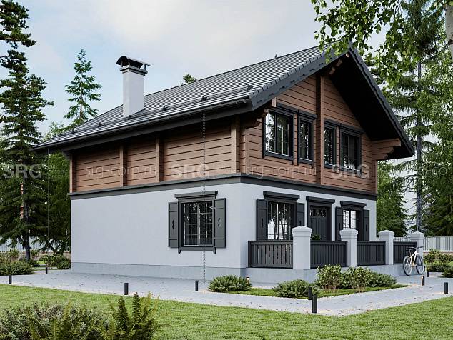 Комбинированный фасад дачного дома: скандинавская отделка под дерево