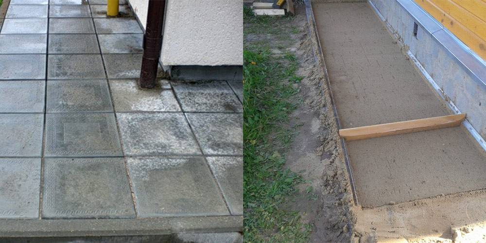 Укладка тротуарной плитки на бетонную отмостку