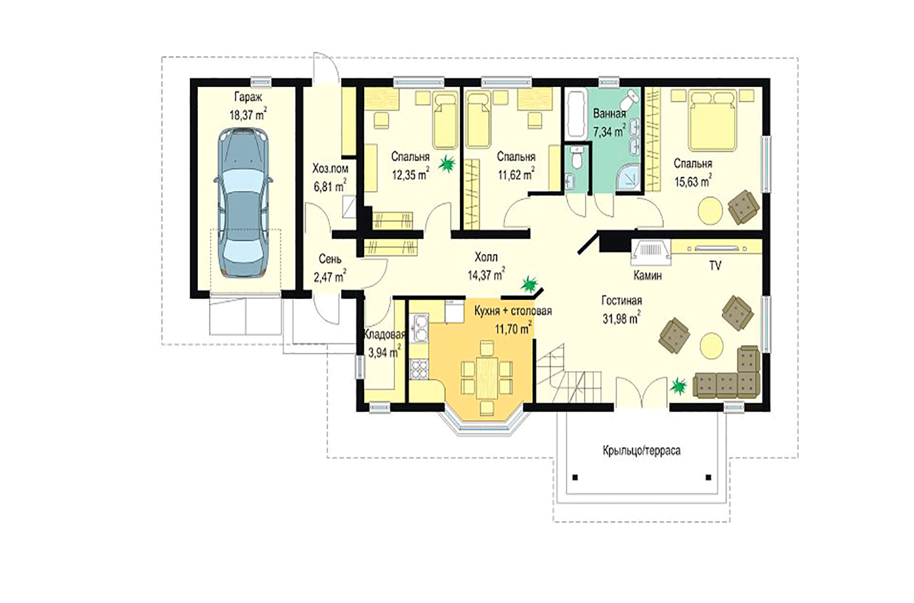 планировка одноэтажного дома до 150 кв м с тремя спальнями