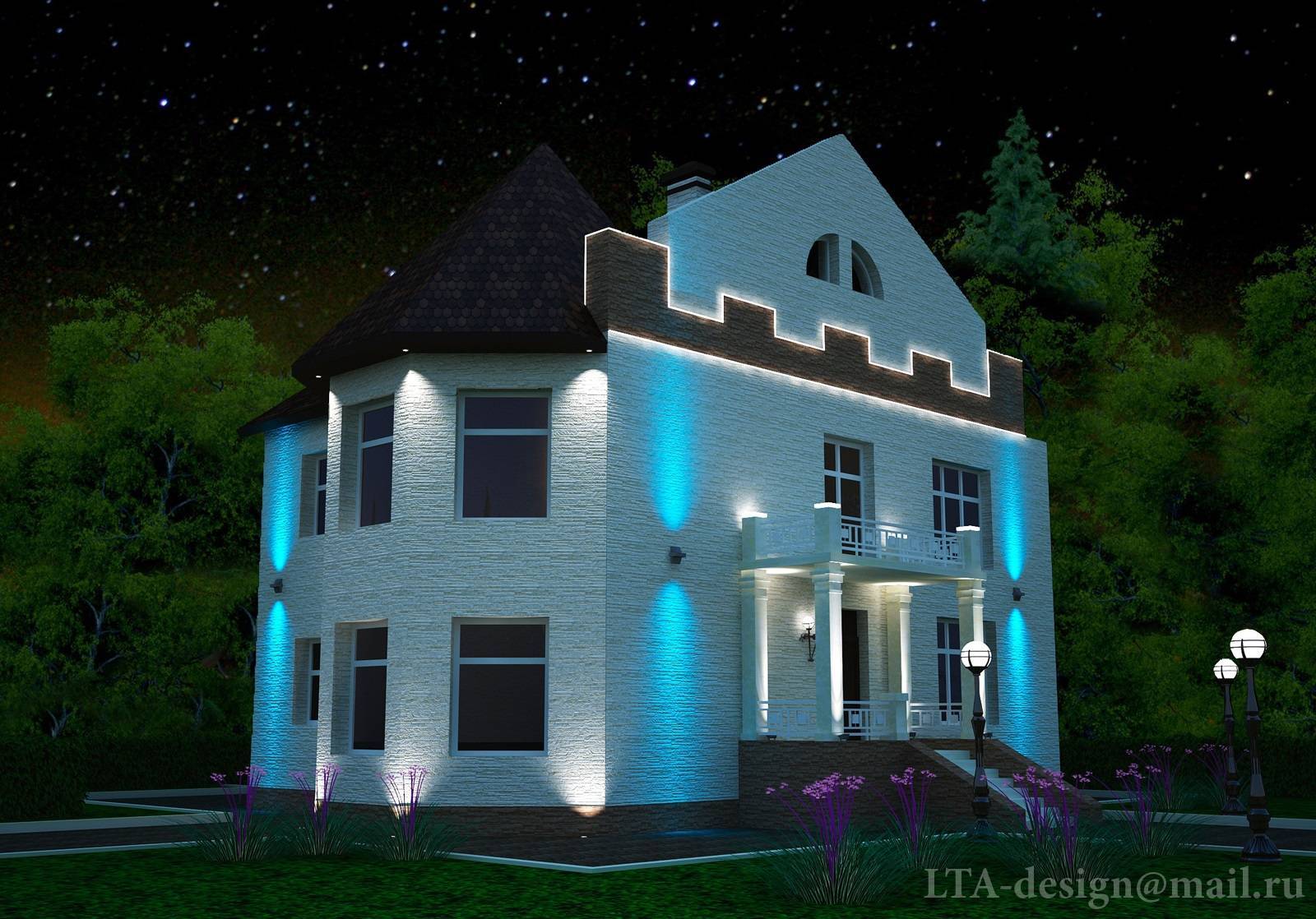 Современное фасадное освещение дома - выбор проекта, оценка эффективности схемы освещения и монтаж системы освещения своими руками (120 фото и видео)