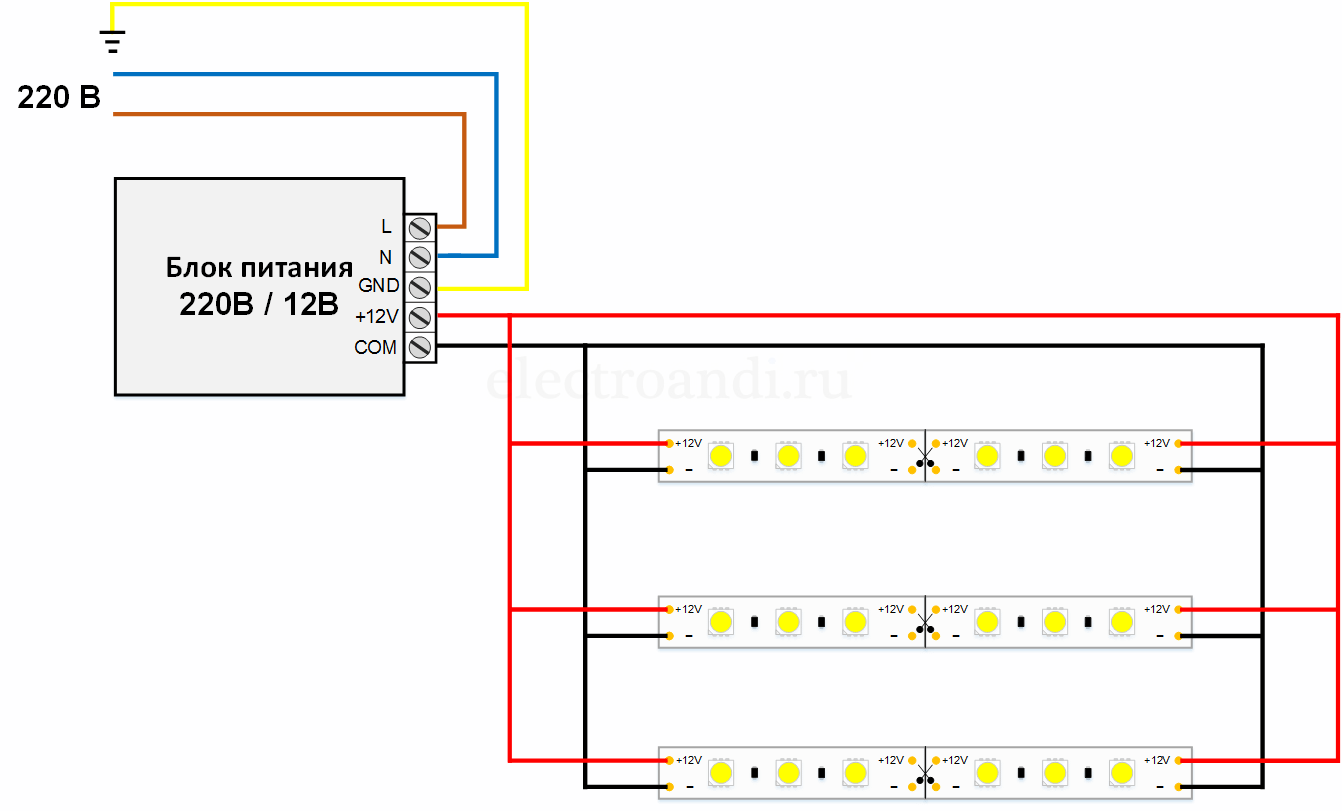 Схема светодиодной ленты на 220 вольт