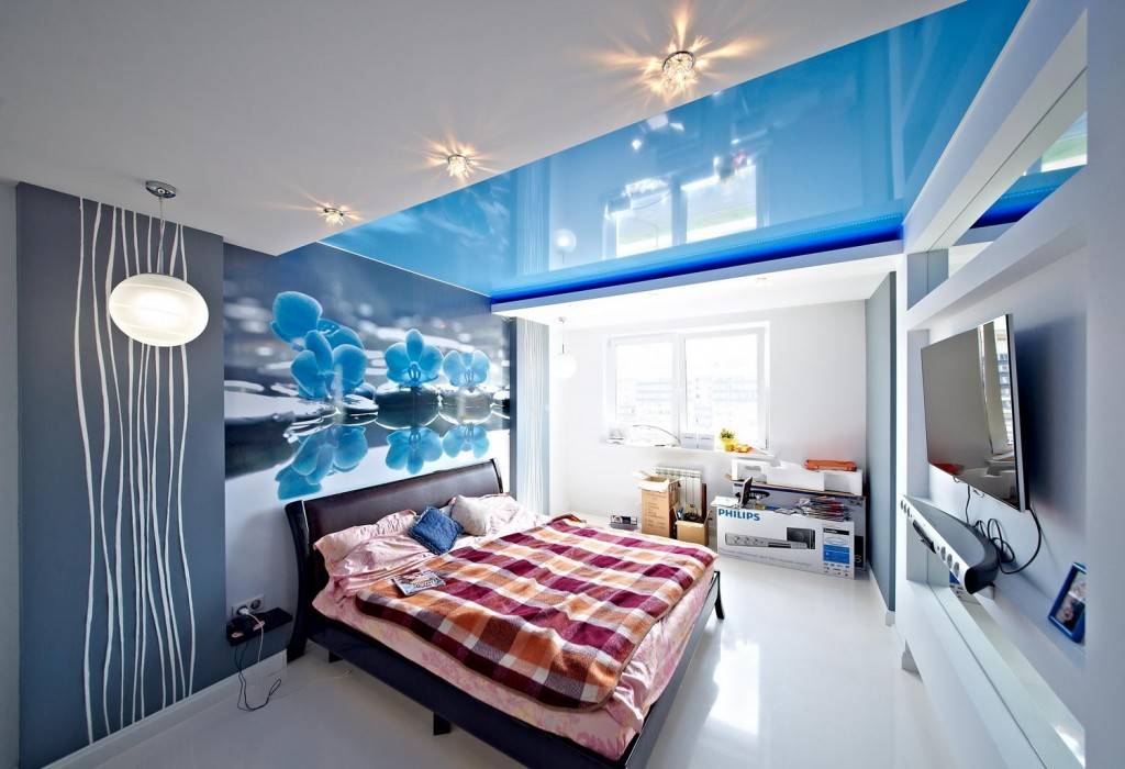 Натяжной потолок в спальне (90 фото) - красивые идеи, дизайн потолка