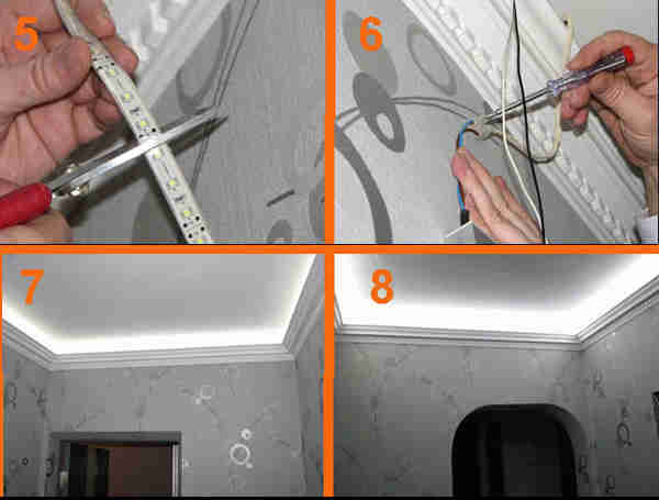 Светодиодная лента под натяжным потолком: как крепить, пошаговая инструкция по монтажу