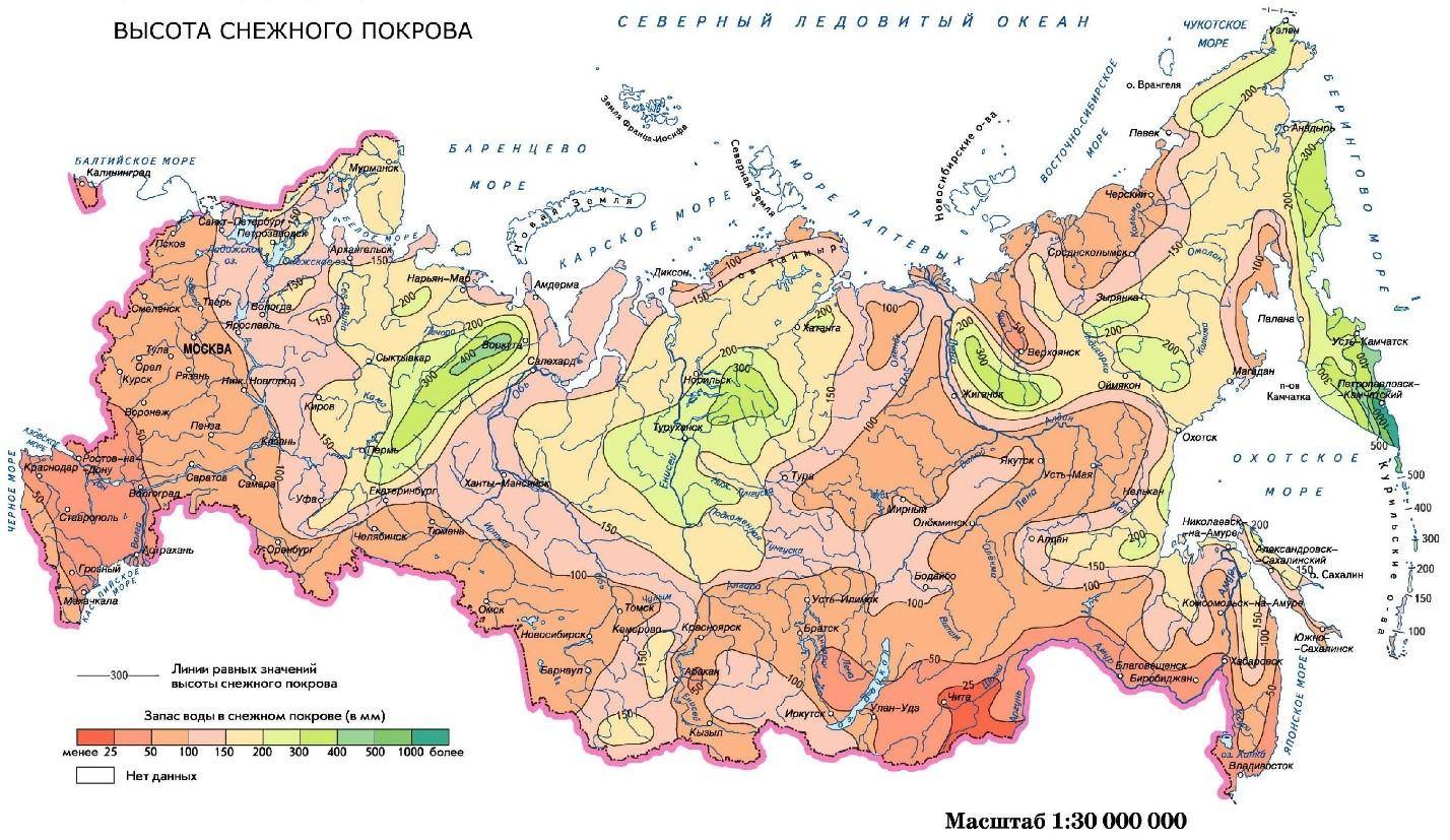 Высота снежного Покрова в России карта