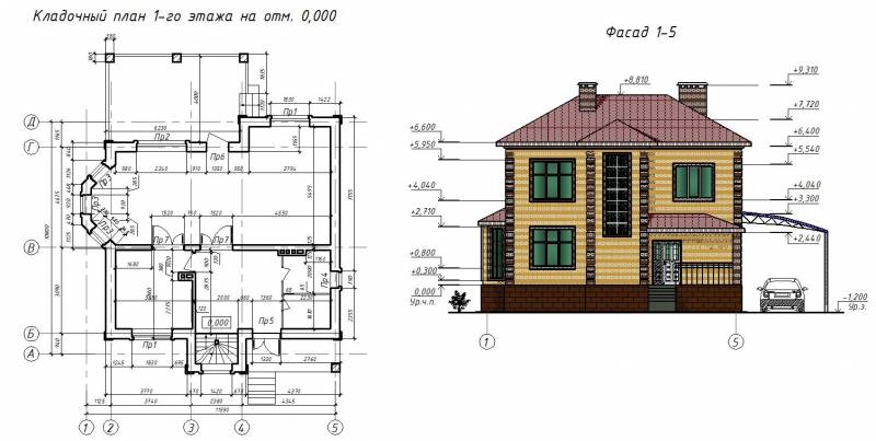 План дома 2 этажа и фасад