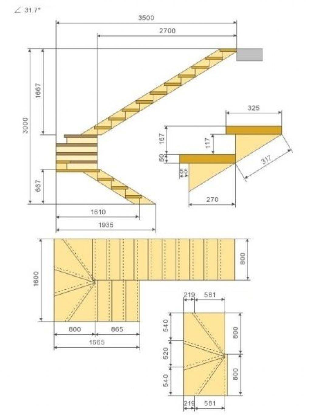 Расчет лестницы на второй этаж с забежными ступенями с поворотом на 90, 180 – как рассчитать деревянную и металлическую лестницу